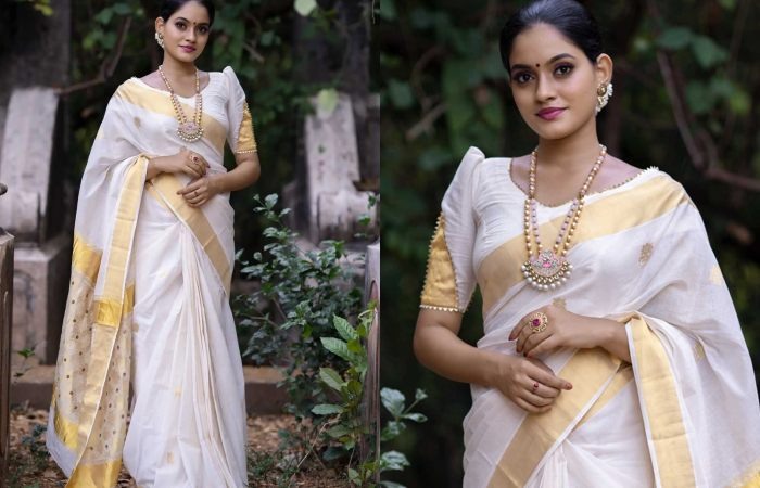 Kerala Cotton Saree With Lace Blouse