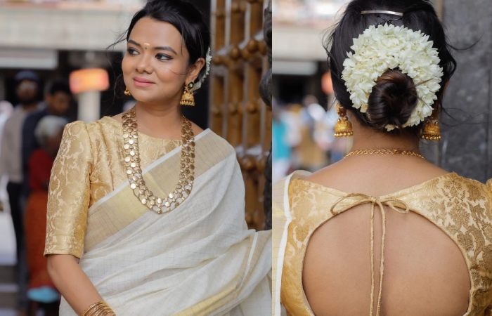 Kerala Saree And Gold Blouse