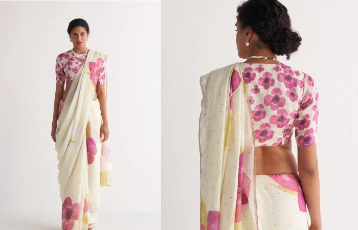 Kerala Saree With A Printed Blouse