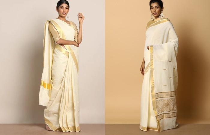 Kerala Saree With Gold Brocade Blouse